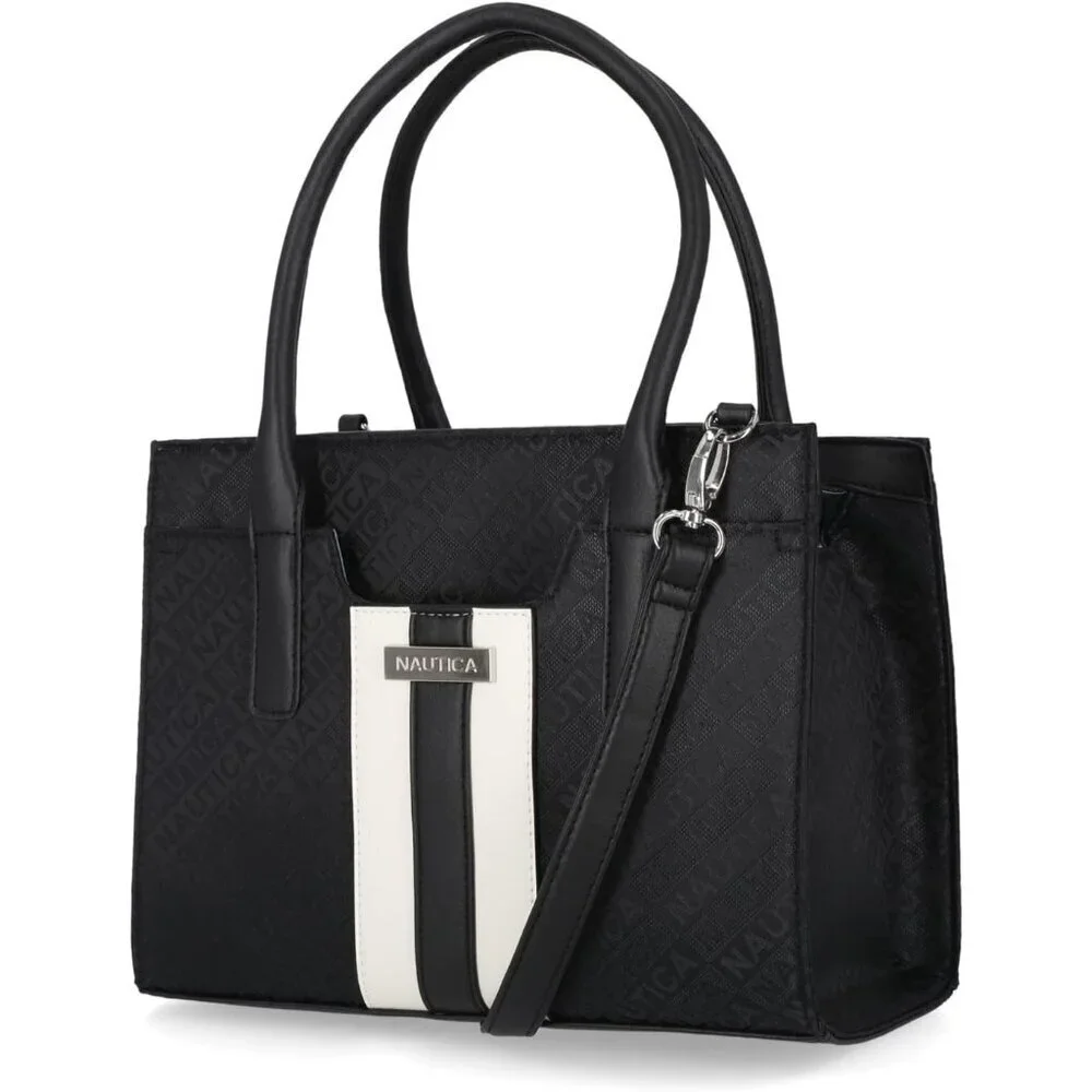Women's Black JacquardSandy Jr Top Handel Satchel with Removable Crossbody Strap